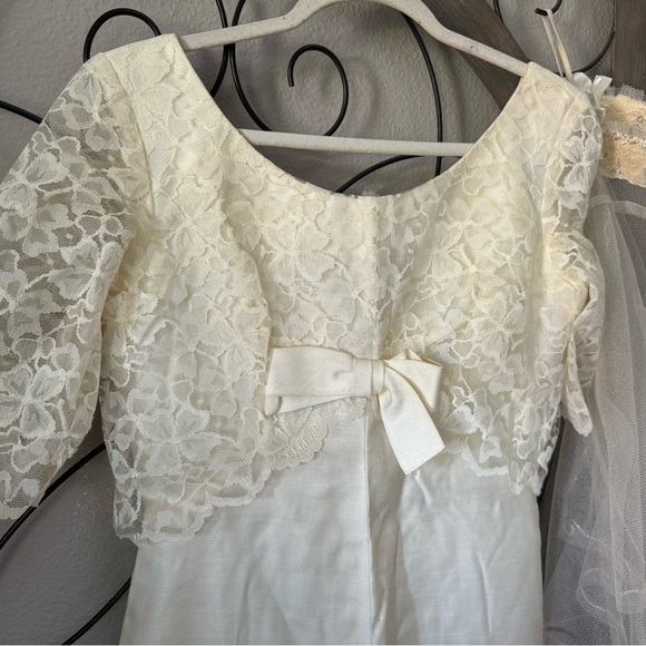 Vintage Emma Domb Wedding Dress & Veil Linen Lace Woman's 12 Union - Picture 2 of 16